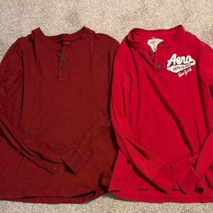 American Eagle Outfitters Red Long-Sleeve Henley Duo